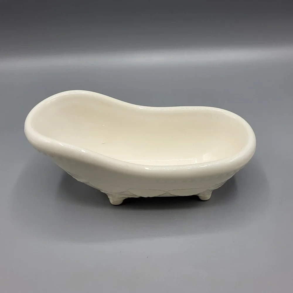 Vintage CCP NY Miniature Bathtub Soap Dish White Ceramic Embossed Made in Japan